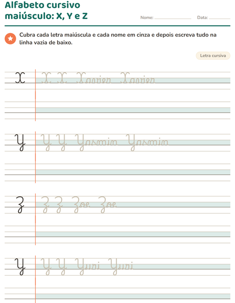 Pré-visualização da ficha de Letra cursiva para 2º ano do ensino fundamental