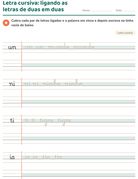 Pré-visualização da ficha de Letra cursiva para 2º ano do ensino fundamental