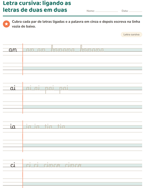 Pré-visualização da ficha de Letra cursiva para 2º ano do ensino fundamental