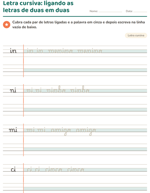 Pré-visualização da ficha de Letra cursiva para 2º ano do ensino fundamental