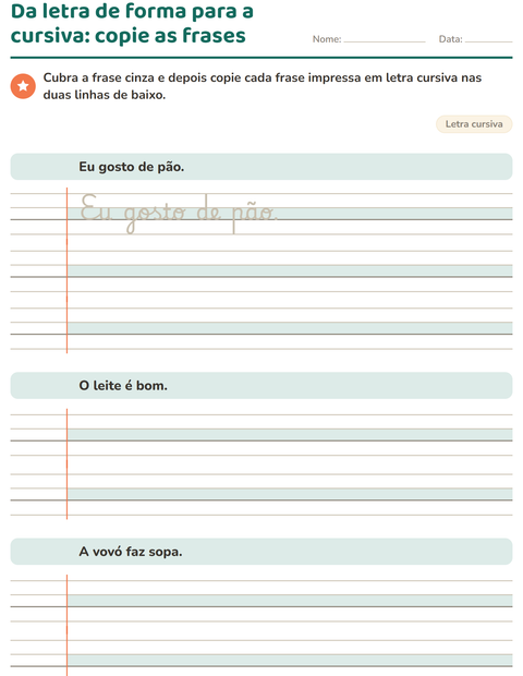 Pré-visualização da ficha de Letra cursiva para 3º ano do ensino fundamental