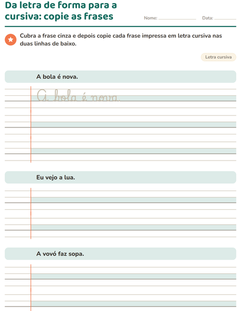 Pré-visualização da ficha de Letra cursiva para 3º ano do ensino fundamental