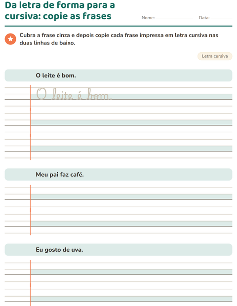Pré-visualização da ficha de Letra cursiva para 3º ano do ensino fundamental
