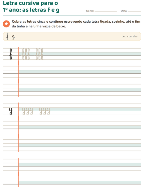 Pré-visualização da ficha de Letra cursiva para 2º ano do ensino fundamental