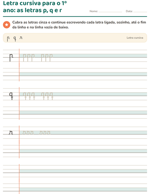 Pré-visualização da ficha de Letra cursiva para 2º ano do ensino fundamental