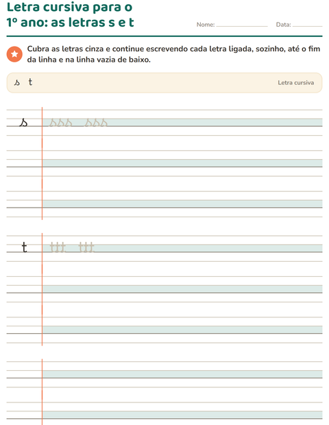 Pré-visualização da ficha de Letra cursiva para 2º ano do ensino fundamental