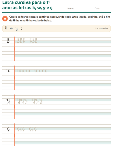 Pré-visualização da ficha de Letra cursiva para 2º ano do ensino fundamental