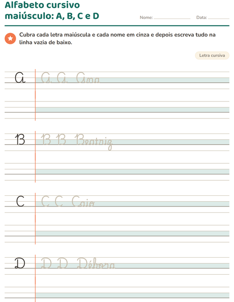Pré-visualização da ficha de Letra cursiva para 2º ano do ensino fundamental