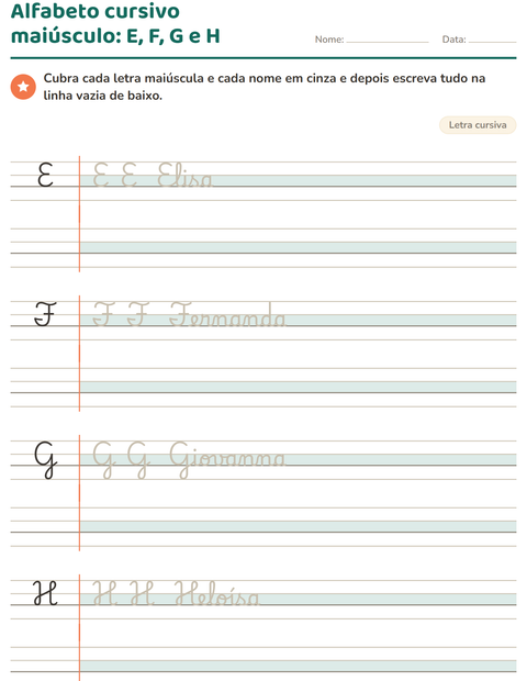 Pré-visualização da ficha de Letra cursiva para 2º ano do ensino fundamental
