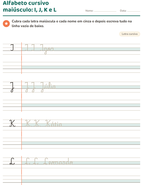 Pré-visualização da ficha de Letra cursiva para 2º ano do ensino fundamental