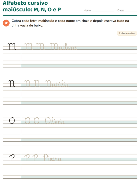 Pré-visualização da ficha de Letra cursiva para 2º ano do ensino fundamental