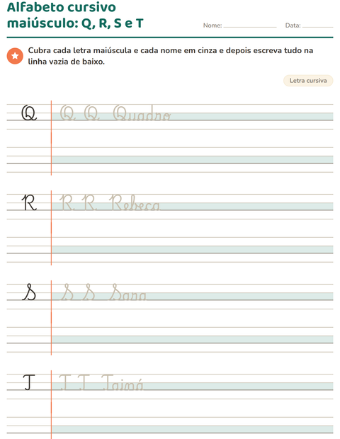 Pré-visualização da ficha de Letra cursiva para 2º ano do ensino fundamental