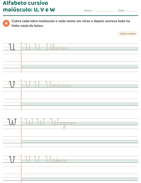Pré-visualização da ficha de Letra cursiva para 2º ano do ensino fundamental
