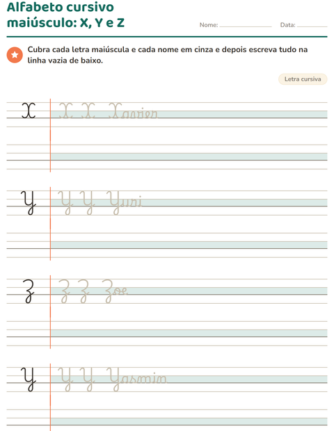 Pré-visualização da ficha de Letra cursiva para 2º ano do ensino fundamental