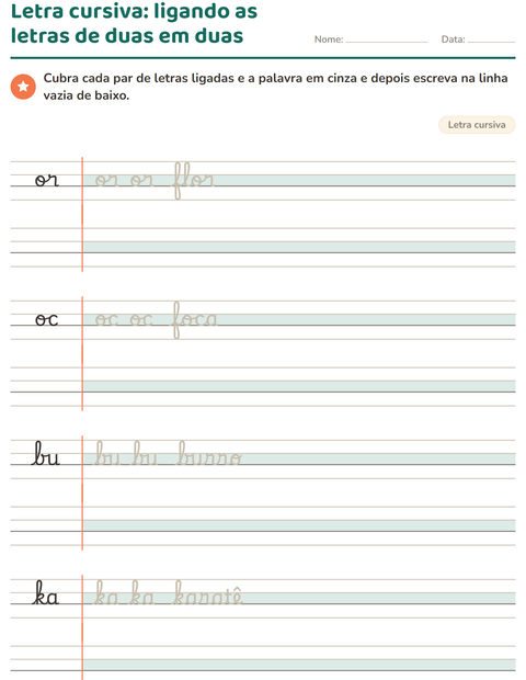 Pré-visualização da ficha de Letra cursiva para 2º ano do ensino fundamental