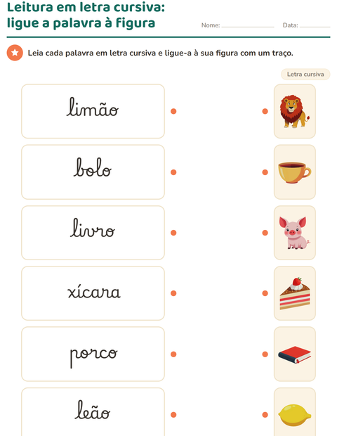 Pré-visualização da ficha de Letra cursiva para 2º ano do ensino fundamental