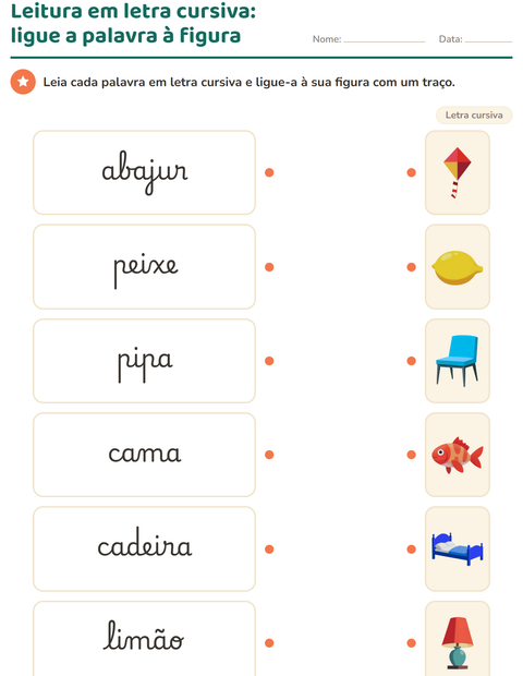 Pré-visualização da ficha de Letra cursiva para 2º ano do ensino fundamental