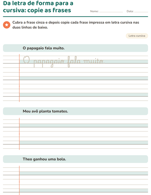 Pré-visualização da ficha de Letra cursiva para 3º ano do ensino fundamental
