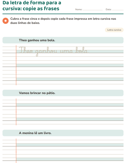 Pré-visualização da ficha de Letra cursiva para 3º ano do ensino fundamental