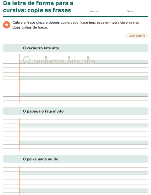 Pré-visualização da ficha de Letra cursiva para 3º ano do ensino fundamental
