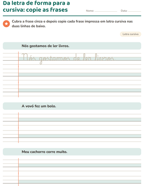 Pré-visualização da ficha de Letra cursiva para 3º ano do ensino fundamental