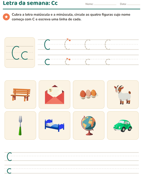 Pré-visualização da ficha de Letra da semana para Educação infantil (pré-escola, 5-7 anos)