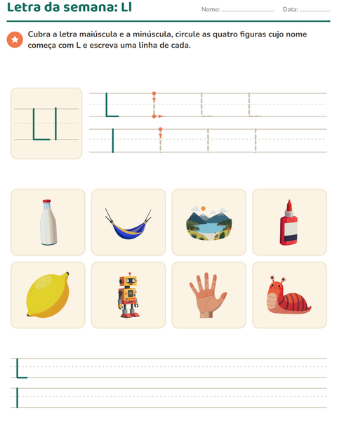 Pré-visualização da ficha de Letra da semana para Educação infantil (pré-escola, 5-7 anos)