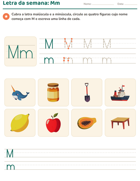 Pré-visualização da ficha de Letra da semana para Educação infantil (pré-escola, 5-7 anos)