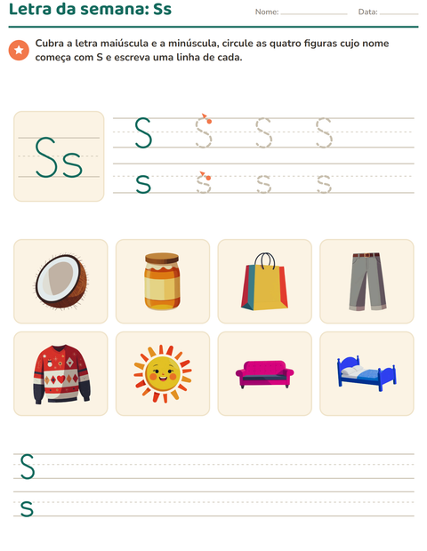 Pré-visualização da ficha de Letra da semana para Educação infantil (pré-escola, 5-7 anos)
