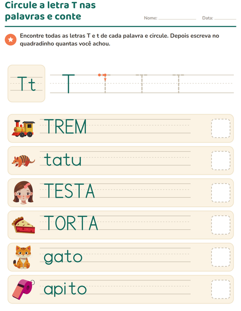 Pré-visualização da ficha de Letra da semana para Educação infantil (pré-escola, 5-7 anos)