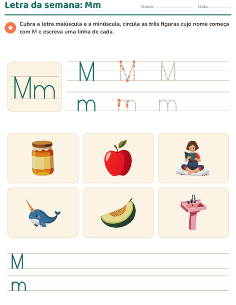 Pré-visualização da ficha de Letra da semana para Educação infantil (pré-escola, 5-7 anos)
