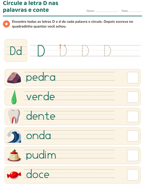 Pré-visualização da ficha de Letra da semana para Educação infantil (pré-escola, 5-7 anos)