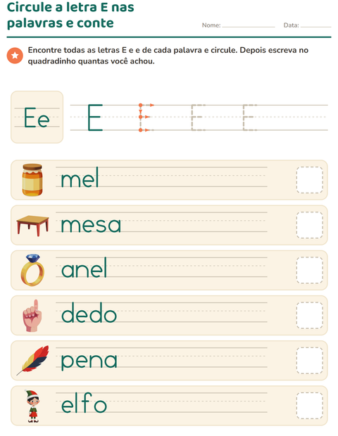 Pré-visualização da ficha de Letra da semana para Educação infantil (pré-escola, 5-7 anos)