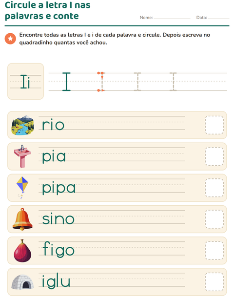 Pré-visualização da ficha de Letra da semana para Educação infantil (pré-escola, 5-7 anos)