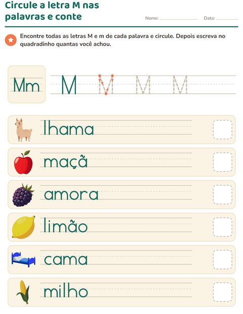 Pré-visualização da ficha de Letra da semana para Educação infantil (pré-escola, 5-7 anos)