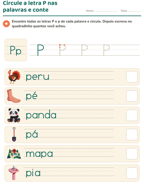 Pré-visualização da ficha de Letra da semana para Educação infantil (pré-escola, 5-7 anos)