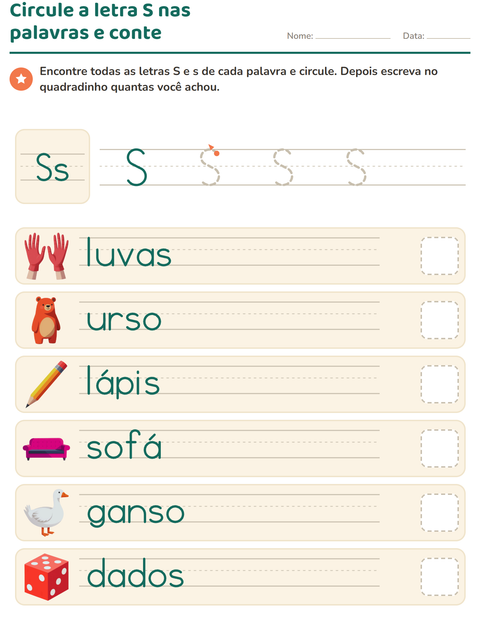 Pré-visualização da ficha de Letra da semana para Educação infantil (pré-escola, 5-7 anos)