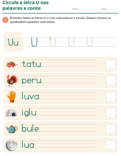 Pré-visualização da ficha de Letra da semana para Educação infantil (pré-escola, 5-7 anos)