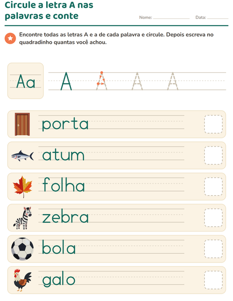 Pré-visualização da ficha de Letra da semana para Educação infantil (pré-escola, 5-7 anos)