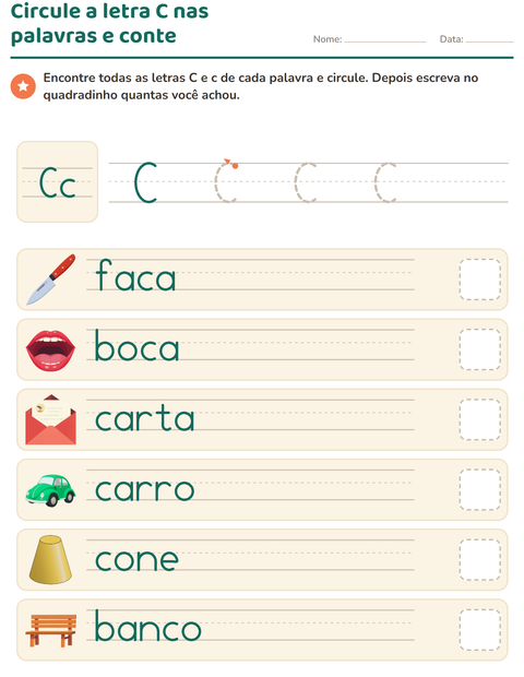 Pré-visualização da ficha de Letra da semana para Educação infantil (pré-escola, 5-7 anos)