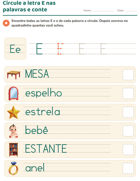 Pré-visualização da ficha de Letra da semana para Educação infantil (pré-escola, 5-7 anos)