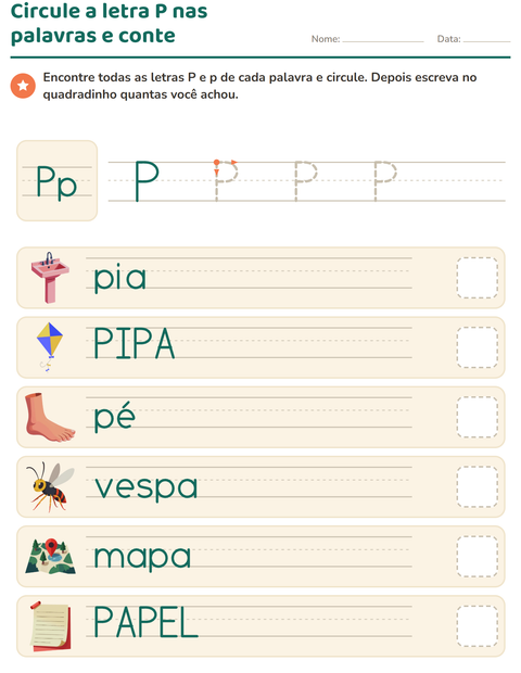 Pré-visualização da ficha de Letra da semana para Educação infantil (pré-escola, 5-7 anos)