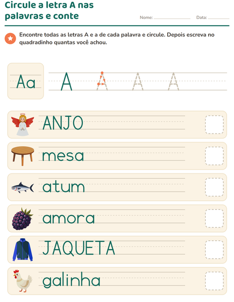 Pré-visualização da ficha de Letra da semana para Educação infantil (pré-escola, 5-7 anos)