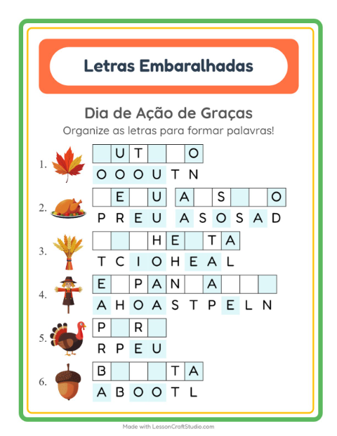Forme a palavra – Dia de Ação de Graças
