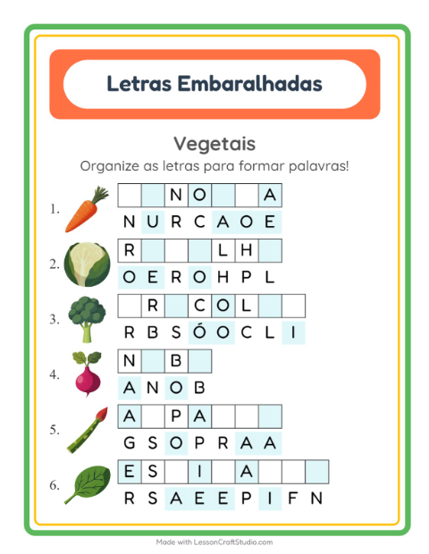 Forme a palavra – Vegetais