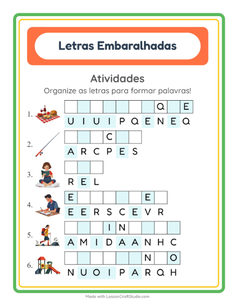 Pré-visualização da ficha de Letras Embaralhadas com Atividades para 1º ano do ensino fundamental