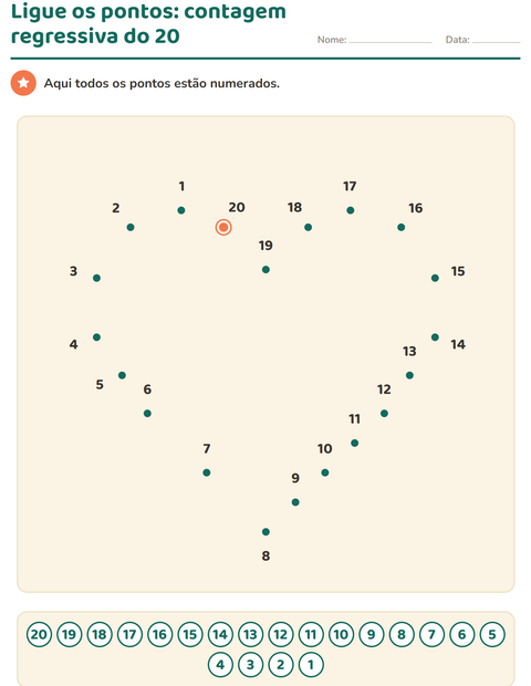 Ligue os pontos do 20 até o 1 sem nenhum contorno pronto
