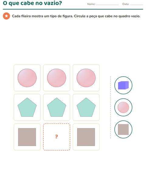 Pré-visualização da ficha de Lógica visual com Formas para Educação infantil (pré-escola, 5-7 anos)