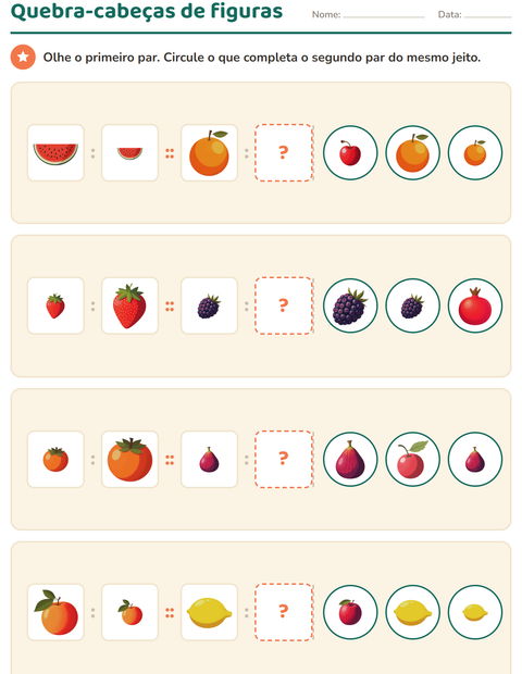 Pré-visualização da ficha de Lógica visual com Frutas para 1º ano do ensino fundamental