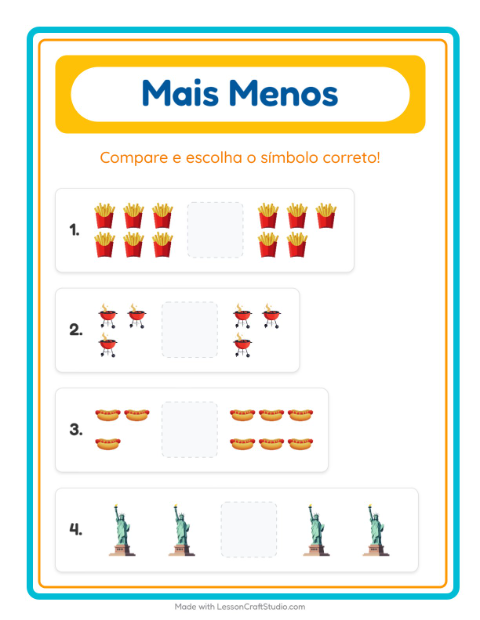 Pré-visualização da ficha de Mais Ou Menos com 4 de Julho para Educação infantil (creche, 3-5 anos)